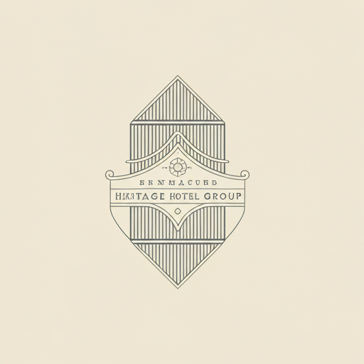 A sophisticated, minimalist logo or signature graphic representing a heritage hotel group. The design features elegant, thin line work in a deep charcoal color against an ivory background, evoking the feel of a premium, old-world library mixed with modern corporate minimalism.