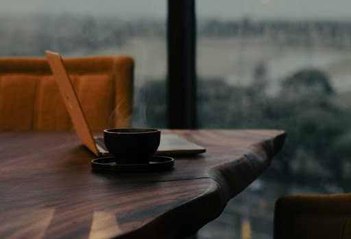Sophisticated corporate boardroom overlooking a futuristic skyline